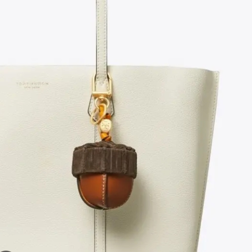 EUC Tory Burch Key Fob Tote Bag Charm Acorn Key Ring Leather | Decor Tag RARE